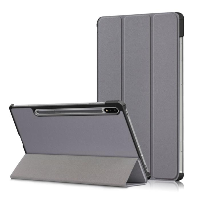 Bild 1, Galaxy Tab S7 FE/S7 Plus/S8 Plus Tri-Fold Läder Fodral Grå