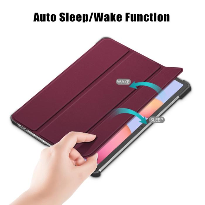 Bild 3, Galaxy Tab S7 FE/S7 Plus/S8 Plus Tri-Fold Läder Fodral Vinröd