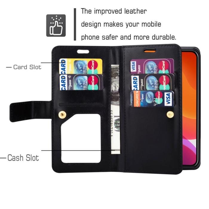 Bild 2, iPhone 13 Pro Max - Multifunktionellt Flerkort Läder Fodral - Svart