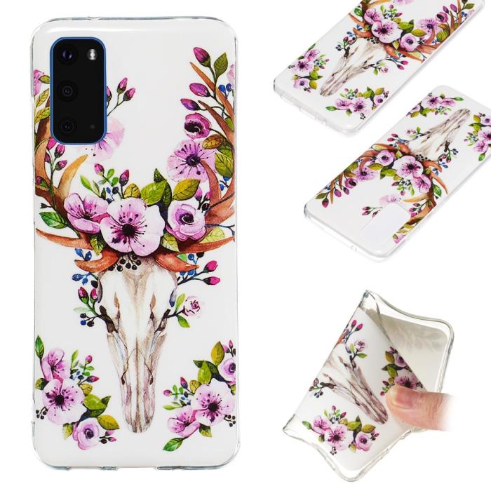 Bild 1, Samsung Galaxy S20 - Glow-in-dark Skal - Blommig Älg