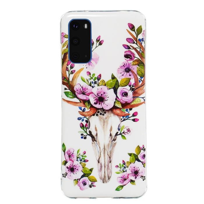 Bild 2, Samsung Galaxy S20 - Glow-in-dark Skal - Blommig Älg