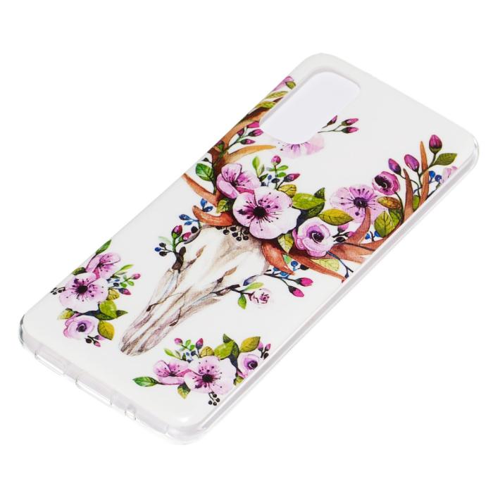 Bild 3, Samsung Galaxy S20 - Glow-in-dark Skal - Blommig Älg