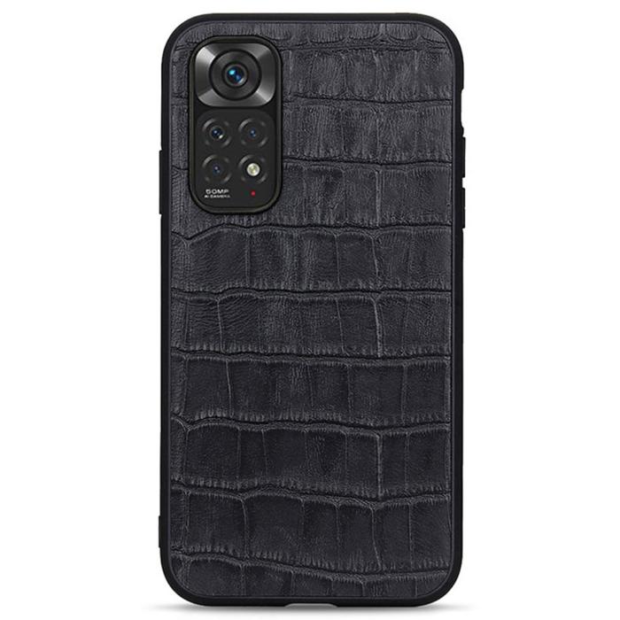Bild 1, Xiaomi Redmi Note 11 4G Skal Äkta Läder Krokodil Textur Svart