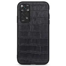 Xiaomi Redmi Note 11 4G Skal Äkta Läder Krokodil Textur Svart