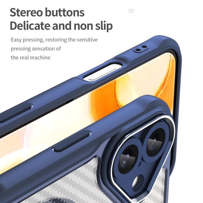 Bild 5, iPhone 16 Plus Skal Hybrid Kolfiber Textur MagSafe Mörk Blå