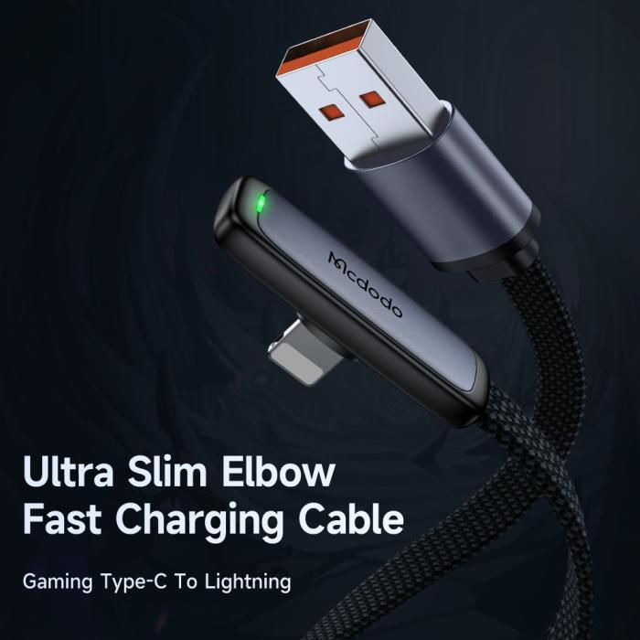 Bild 2, Mcdodo 1.2m 3A Lightning Elbow Svart