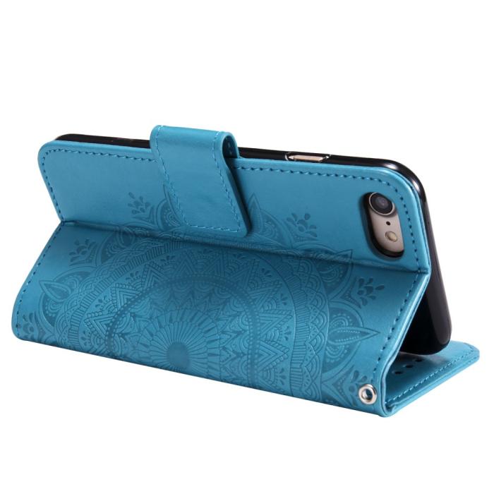 Bild 4, iPhone 17e / 16e Fodral Mandala Läder Blå