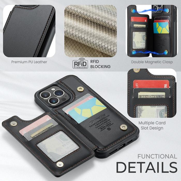 Bild 6, CASEME iPhone 15 Pro Max Skal RFID Kickstand Plånbok Svart