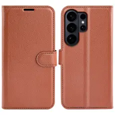 Samsung Galaxy S26 Ultra Fodral Litchi L&auml;der Brun