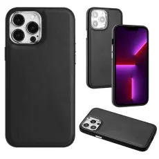 iPhone 15 Pro Max Skal L&auml;der Belagt Svart