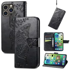 iPhone 15 Pro Max Fodral L&auml;der Fj&auml;ril Tryck Svart