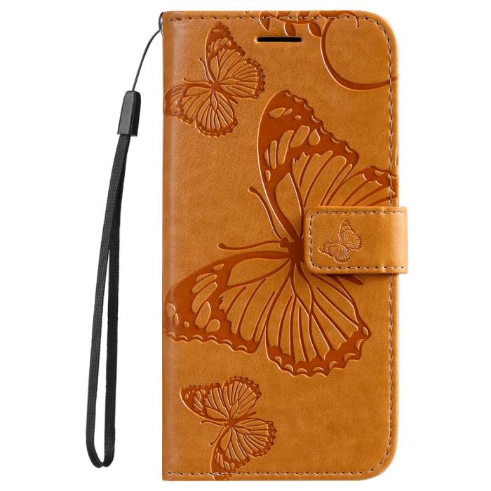 Bild 2, Samsung Galaxy S22 Plus Fodral Fjärilar Tryckt Läder Ljus Brun