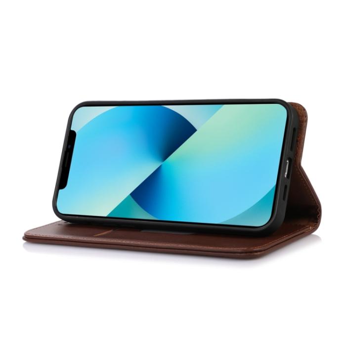 Bild 5, KHAZNEH iPhone 15 Pro Fodral Flip Nappa Textur Brun