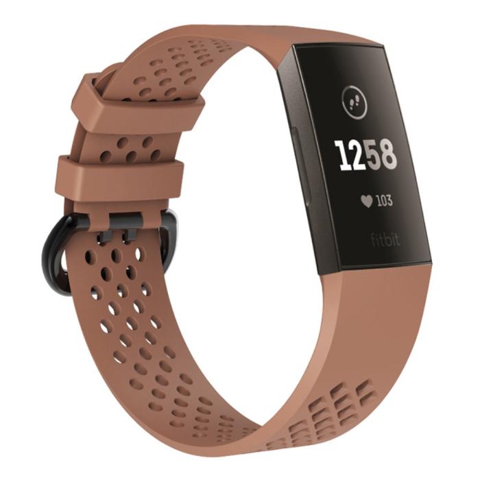 Bild 2, Ihåligt Silikon Armband Fitbit Charge 4/3 (L) Brun