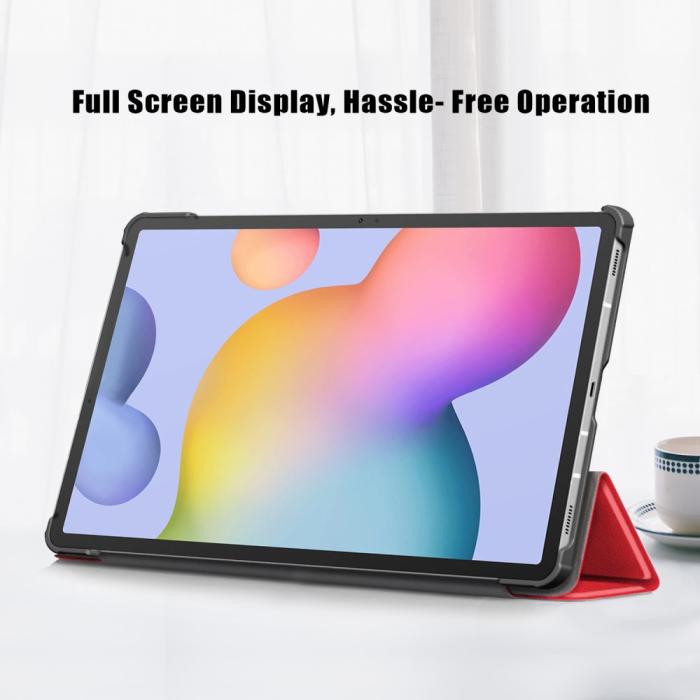 Bild 5, Galaxy Tab S7 FE/S7 Plus/S8 Plus Tri-Fold Läder Fodral Röd