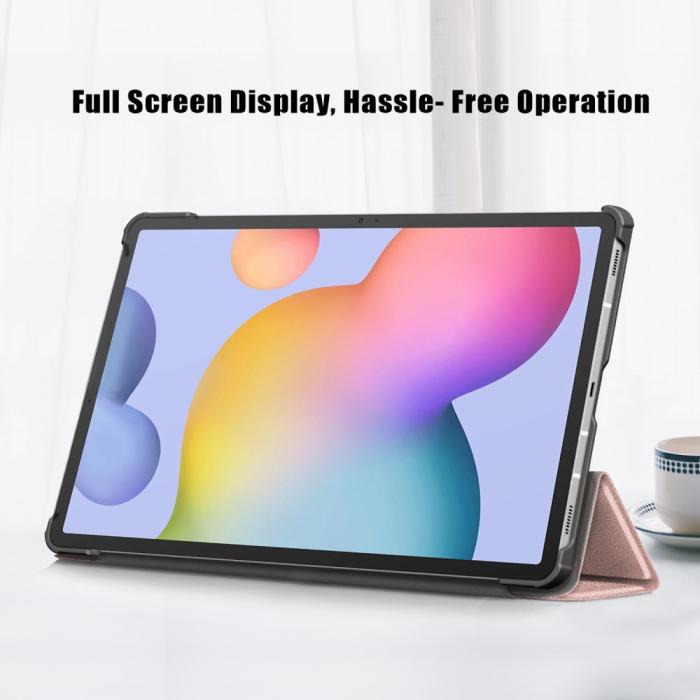 Bild 5, Galaxy Tab S7 FE/S7 Plus/S8 Plus Tri-Fold Läder Fodral Roséguld