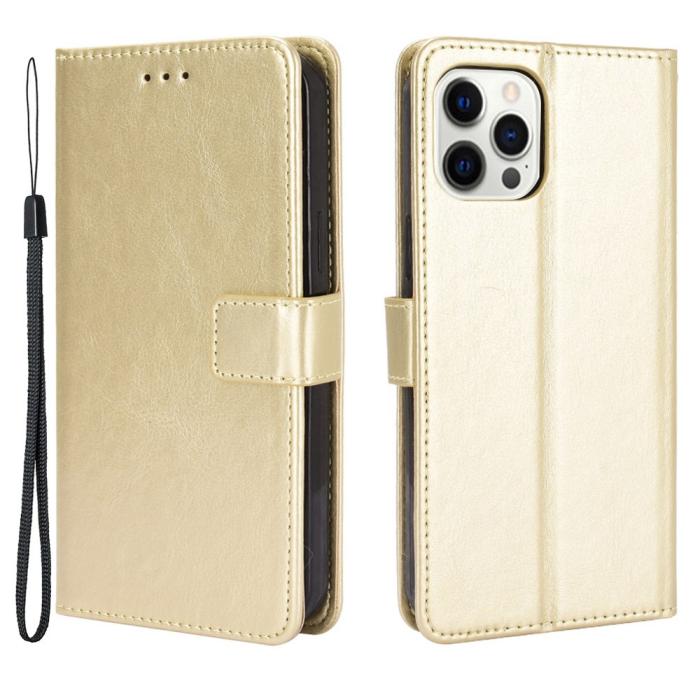 Bild 1, iPhone 13 Pro Max - Klassiskt Läder Fodral - Guld
