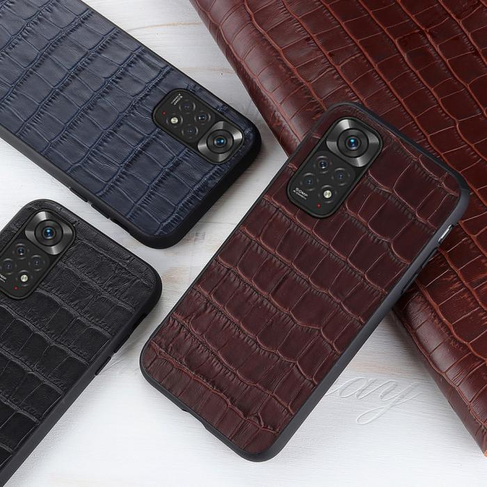 Bild 4, Xiaomi Redmi Note 11 4G Skal Äkta Läder Krokodil Textur Svart