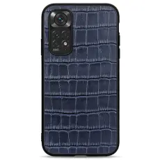 Xiaomi Redmi Note 11 4G Skal &Auml;kta L&auml;der Krokodil Textur Bl&aring;