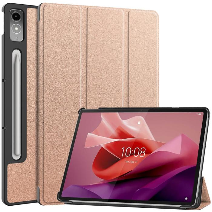 Bild 1, Lenovo Tab P12 Fodral Tri-Fold Läder Roséguld