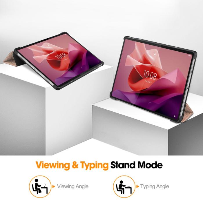 Bild 4, Lenovo Tab P12 Fodral Tri-Fold Läder Roséguld