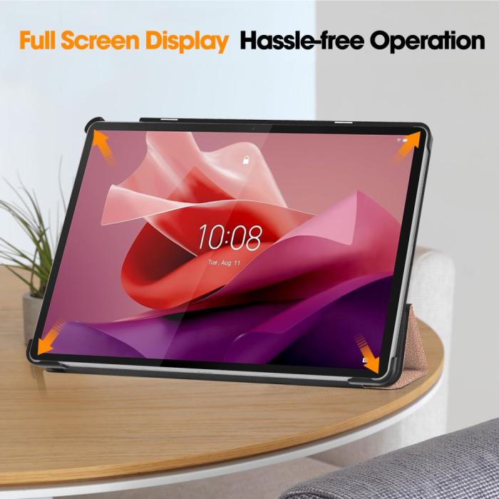 Bild 5, Lenovo Tab P12 Fodral Tri-Fold Läder Roséguld