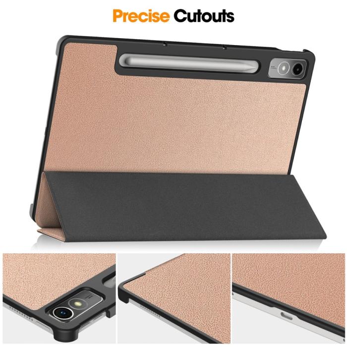 Bild 6, Lenovo Tab P12 Fodral Tri-Fold Läder Roséguld