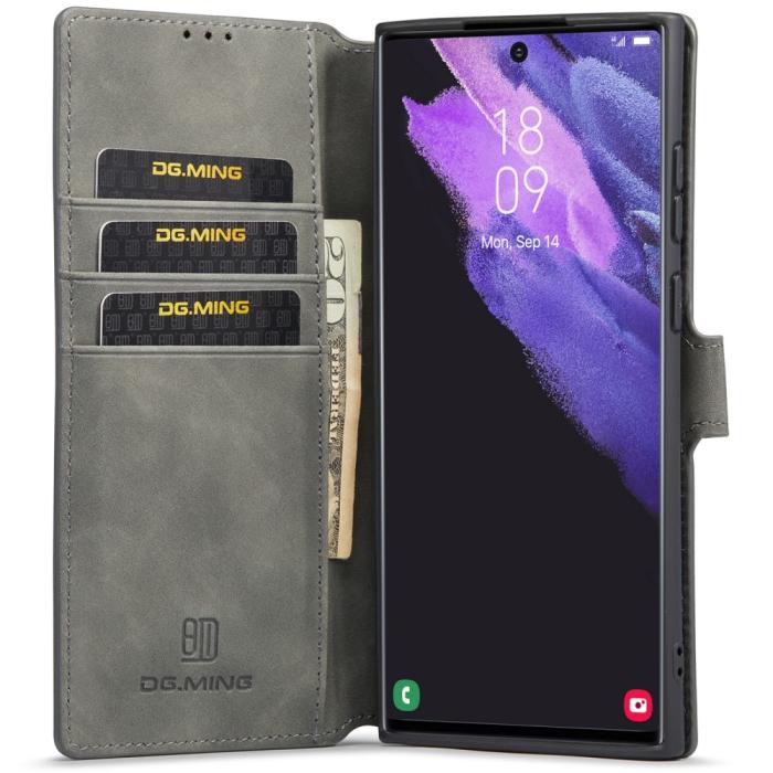 Bild 5, DG.MING Samsung Galaxy S22 Ultra Fodral Retro Läder Grå