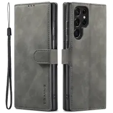DG.MING Samsung Galaxy S22 Ultra Fodral Retro L&auml;der Gr&aring;