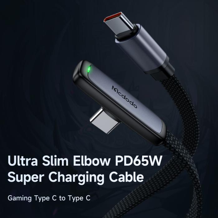 Bild 2, Mcdodo 1.2m 65W PD USB-C - USB-C Elbow Kabel Svart
