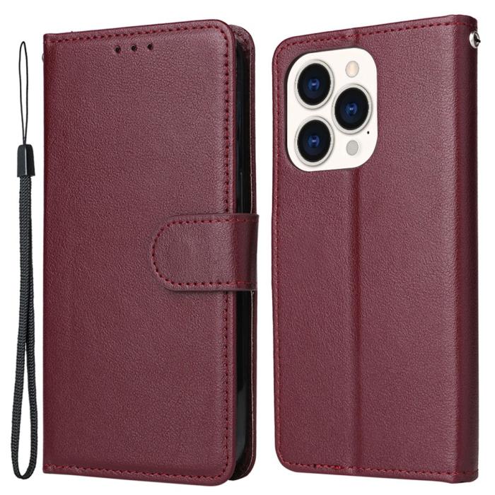 Bild 1, iPhone 15 Fodral Läder Med Snodd Vinröd