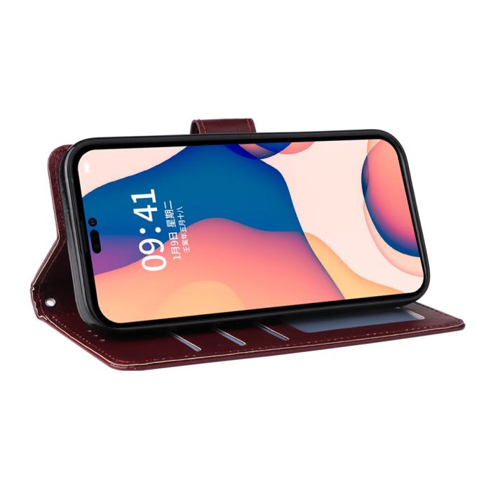 Bild 2, iPhone 15 Fodral Läder Med Snodd Vinröd