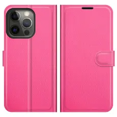 iPhone 13 Pro Fodral Litchi L&auml;der Rosa