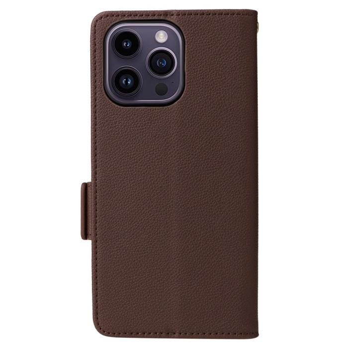 Bild 6, iPhone 15 Plus Fodral Litchi Textur Med Snodd Brun