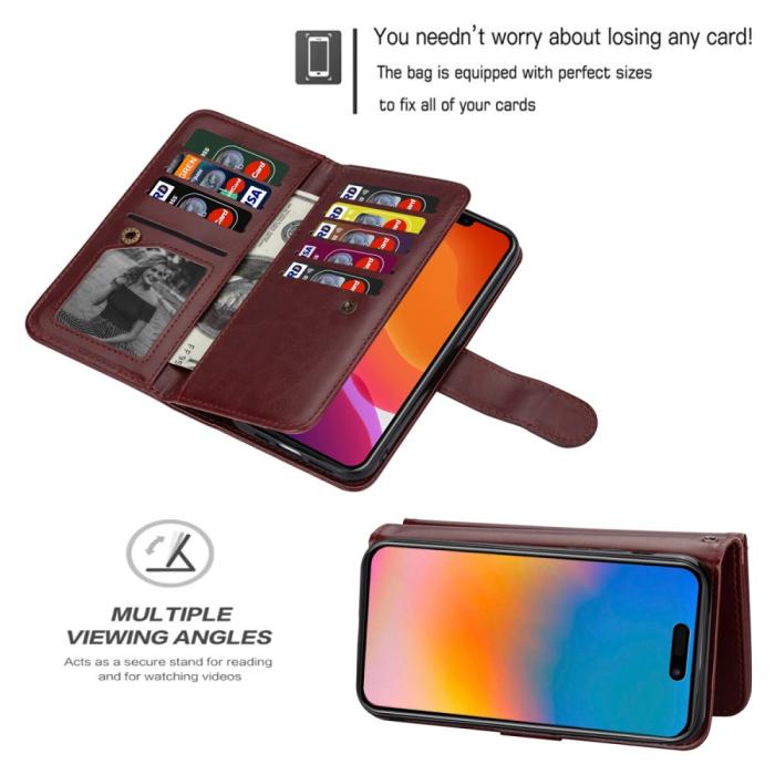 Bild 6, iPhone 15 Plus 9-korts 2in1 Magnet/Fodral Brun
