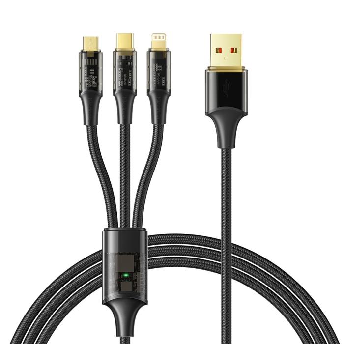 Bild 1, Mcdodo 1.2m 100W 3in1 Lightning/USB-C/MicroUSB Svart