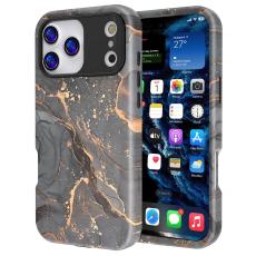 iPhone 17 Pro Max Skal Hybrid Med Marmor Tryck Gr&aring; / Guld