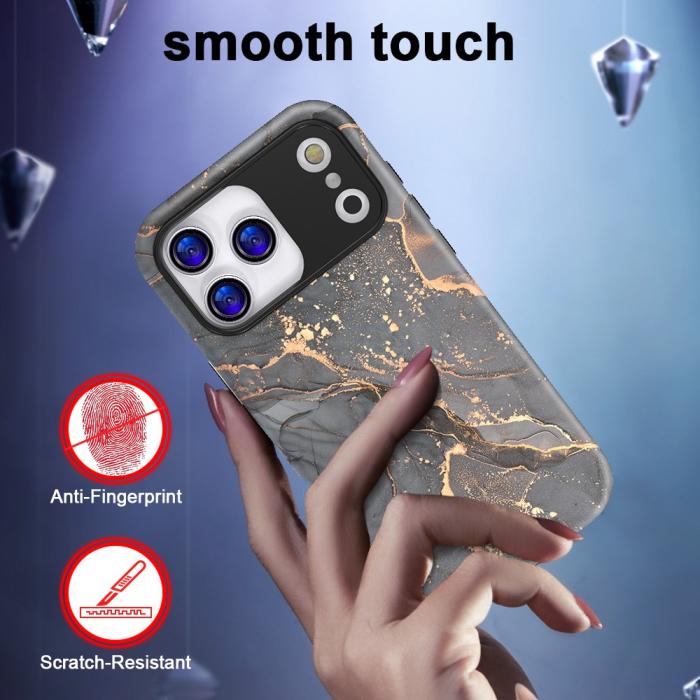 Bild 2, iPhone 17 Pro Max Skal Hybrid Med Marmor Tryck Grå / Guld
