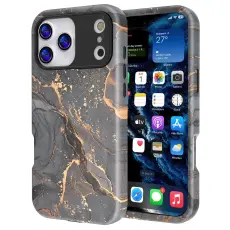 iPhone 17 Pro Max Skal Hybrid Med Marmor Tryck Gr&aring; / Guld