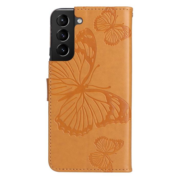 Bild 4, Samsung Galaxy S22 Plus Fodral Fjärilar Tryckt Läder Ljus Brun