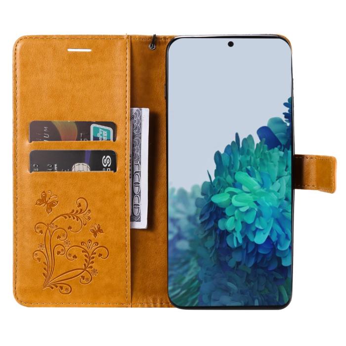 Bild 5, Samsung Galaxy S22 Plus Fodral Fjärilar Tryckt Läder Ljus Brun