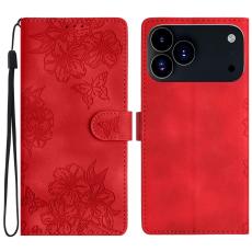 iPhone 17 Pro Max Fodral Med Blommigt Tryck L&auml;der R&ouml;d