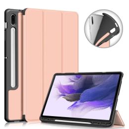 Galaxy Tab S7 FE/S7 Plus/S8 Plus Tri-Fold Fodral Med Pennhållare Roséguld