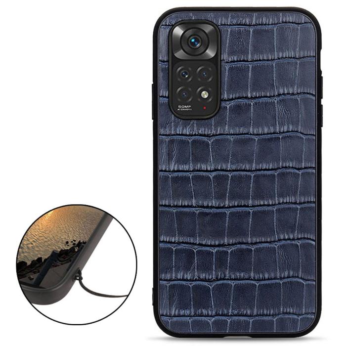 Bild 2, Xiaomi Redmi Note 11 4G Skal Äkta Läder Krokodil Textur Blå