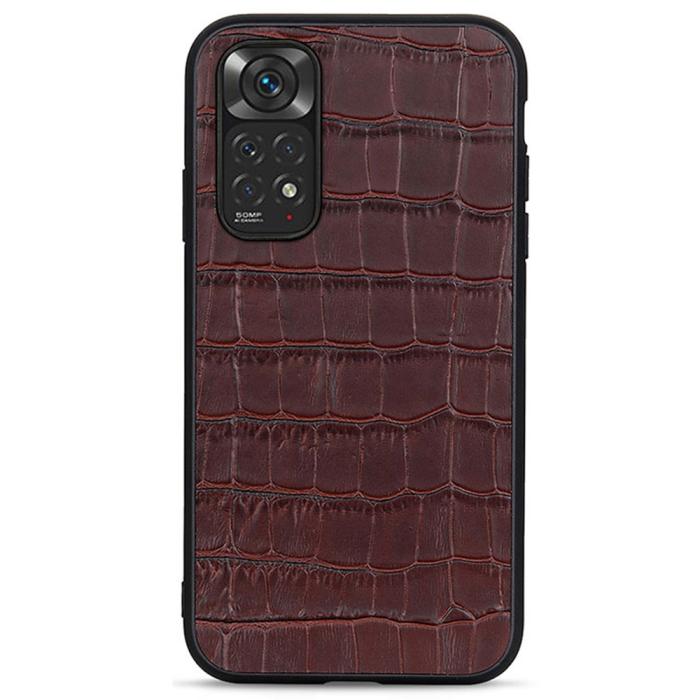 Bild 1, Xiaomi Redmi Note 11 4G Skal Äkta Läder Krokodil Textur Brun