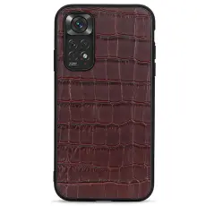 Xiaomi Redmi Note 11 4G Skal &Auml;kta L&auml;der Krokodil Textur Brun