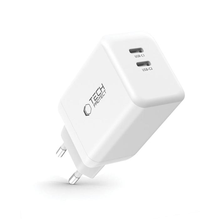 Bild 2, Tech-Protect 45W PD 2x USB-C Väggladdare Vit