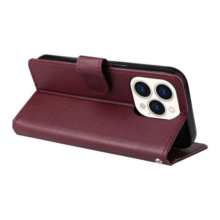 Bild 4, iPhone 15 Fodral Läder Med Snodd Vinröd