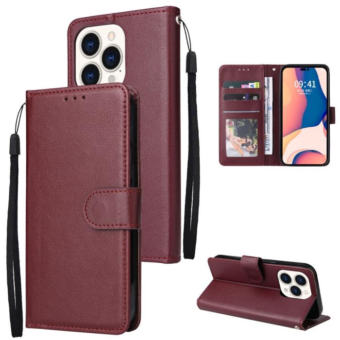Bild 5, iPhone 15 Fodral Läder Med Snodd Vinröd
