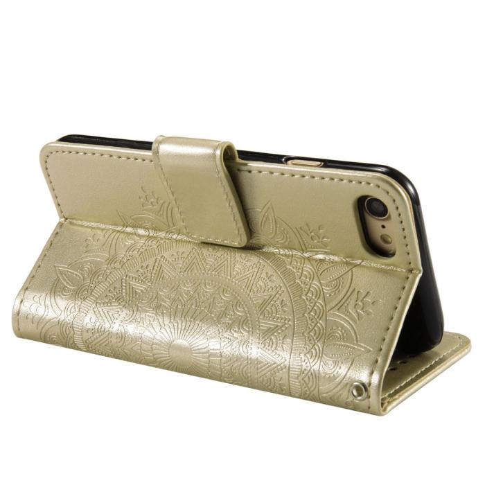Bild 4, iPhone 17e / 16e Fodral Mandala Läder Guld